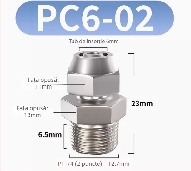 Conector rapid pentru furtun de aer, placat cu cupru-nichel, piuliță de blocare pneumatică, filet extern Imperial, PC8-02
