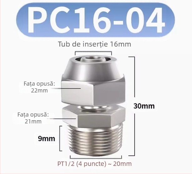Conector rapid pentru furtun de aer, placat cu cupru-nichel, piuliță de blocare pneumatică, filet extern Imperial, PC8-02