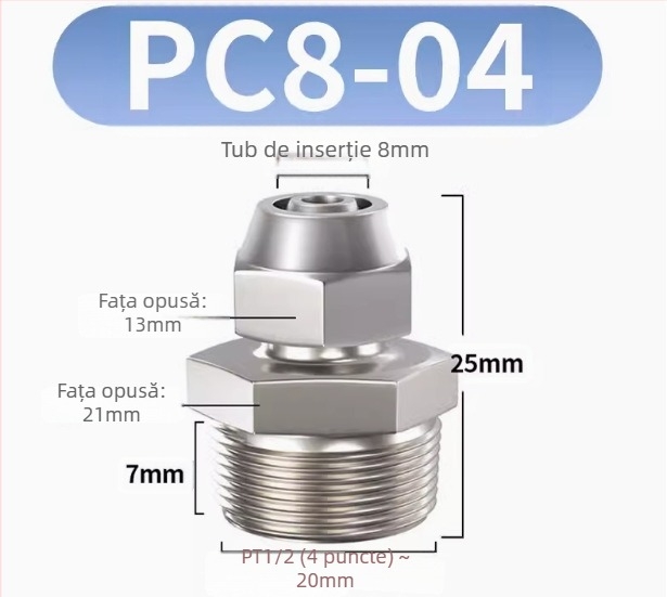 Conector rapid pentru furtun de aer, placat cu cupru-nichel, piuliță de blocare pneumatică, filet extern Imperial, PC8-02