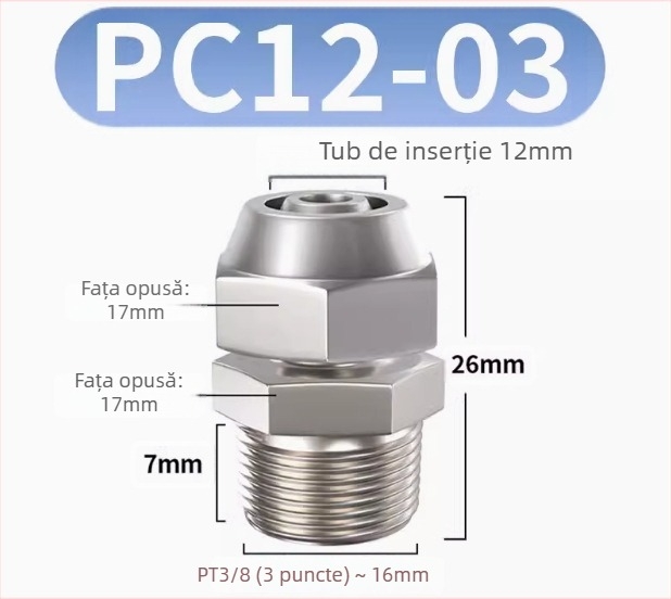 Conector rapid pentru furtun de aer, placat cu cupru-nichel, piuliță de blocare pneumatică, filet extern Imperial, PC8-02