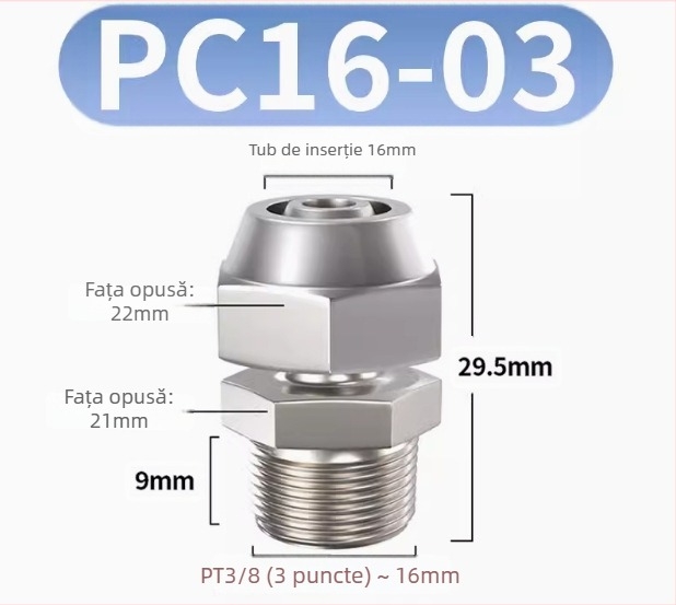 Conector rapid pentru furtun de aer, placat cu cupru-nichel, piuliță de blocare pneumatică, filet extern Imperial, PC8-02