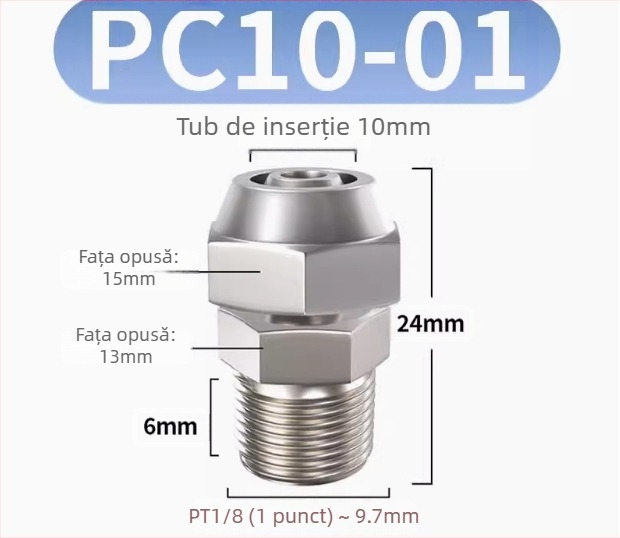 Conector rapid pentru furtun de aer, placat cu cupru-nichel, piuliță de blocare pneumatică, filet extern Imperial, PC8-02