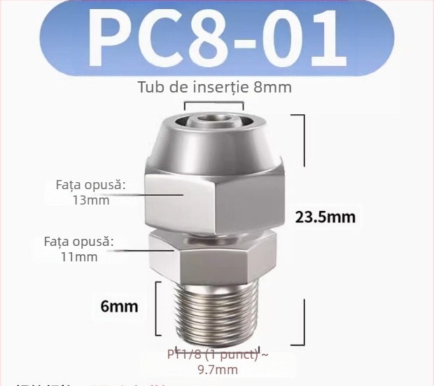 Conector rapid pentru furtun de aer, placat cu cupru-nichel, piuliță de blocare pneumatică, filet extern Imperial, PC8-02
