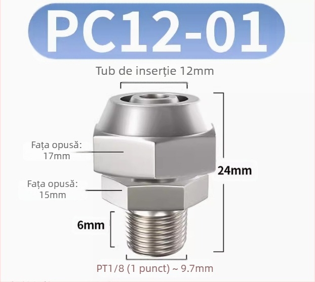 Conector rapid pentru furtun de aer, placat cu cupru-nichel, piuliță de blocare pneumatică, filet extern Imperial, PC8-02