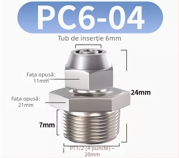 Conector rapid pentru furtun de aer, placat cu cupru-nichel, piuliță de blocare pneumatică, filet extern Imperial, PC8-02