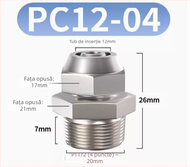 Conector rapid pentru furtun de aer, placat cu cupru-nichel, piuliță de blocare pneumatică, filet extern Imperial, PC8-02