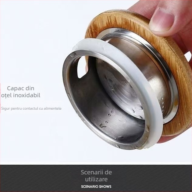 Set de capace pentru sticlă de apă rece: capac din bambus, capac din oțel inoxidabil, capac din sticlă borosilikat pentru sticlă, capac filtrant pentru oală, capac pentru ceainic