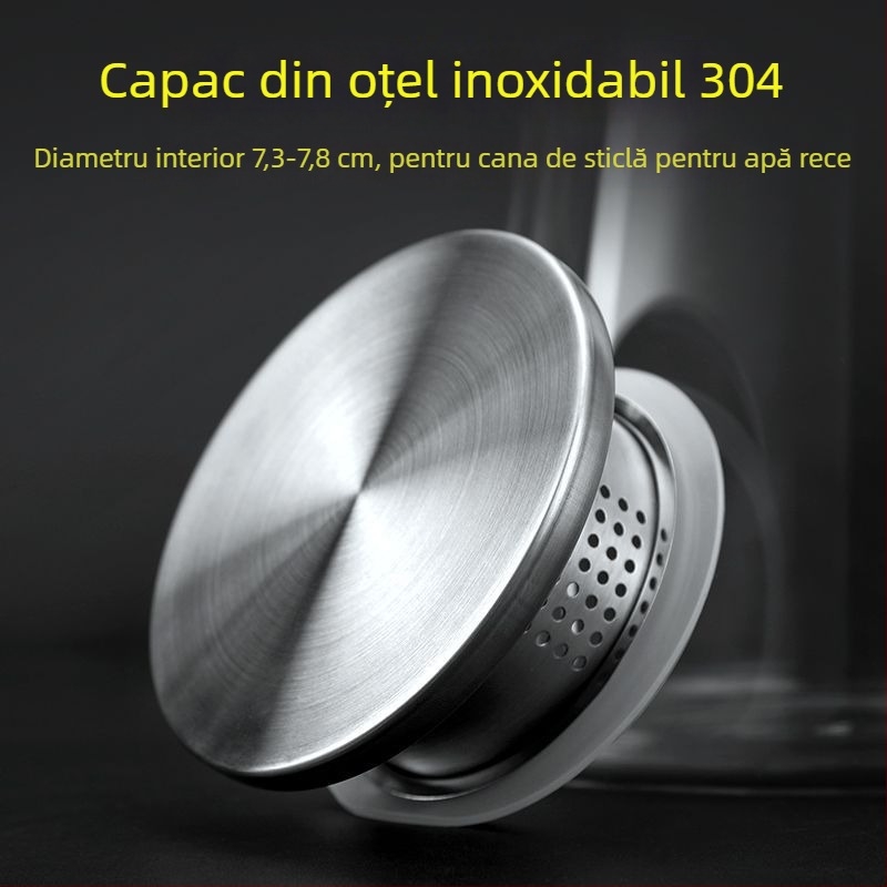 Set de capace pentru sticlă de apă rece: capac din bambus, capac din oțel inoxidabil, capac din sticlă borosilikat pentru sticlă, capac filtrant pentru oală, capac pentru ceainic