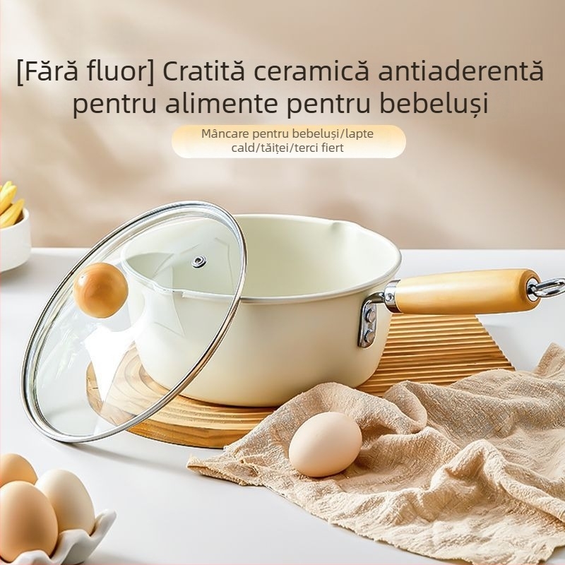 Oală ceramică antiaderentă pentru lapte pentru o singură persoană — mâncare pentru bebeluți, tăiței instant, omletă și supă