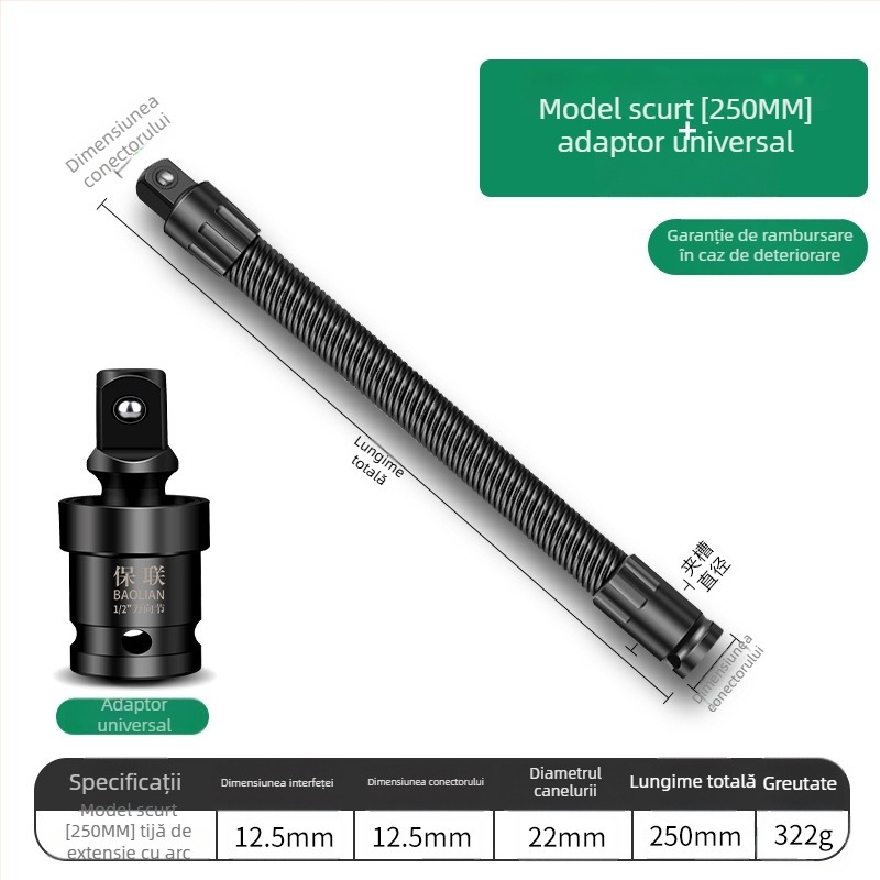 Baolian cheie electrică cu ax flexibil, conector prelungitor și adaptor universal 1/2 inch