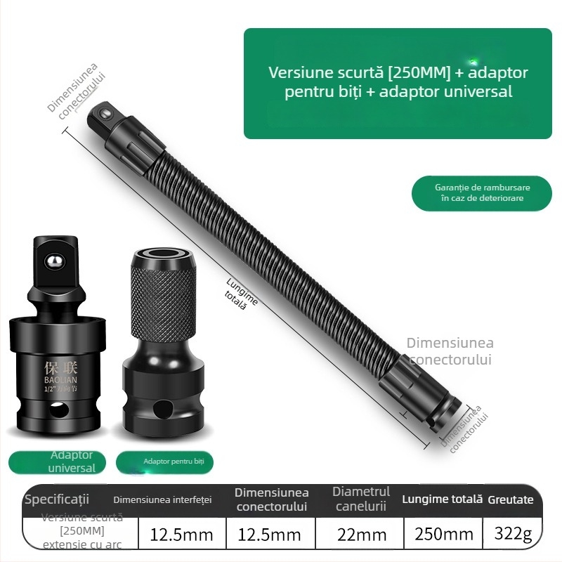 Baolian cheie electrică cu ax flexibil, conector prelungitor și adaptor universal 1/2 inch