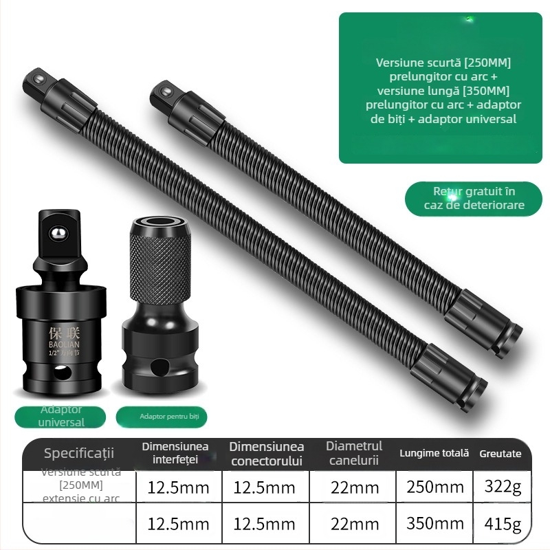 Baolian cheie electrică cu ax flexibil, conector prelungitor și adaptor universal 1/2 inch