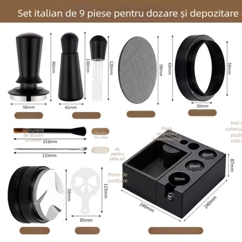 Set multifuncțional de cafea în stil italian: knock box și tamper, cu distribuție a pulberii și unealtă de tamping