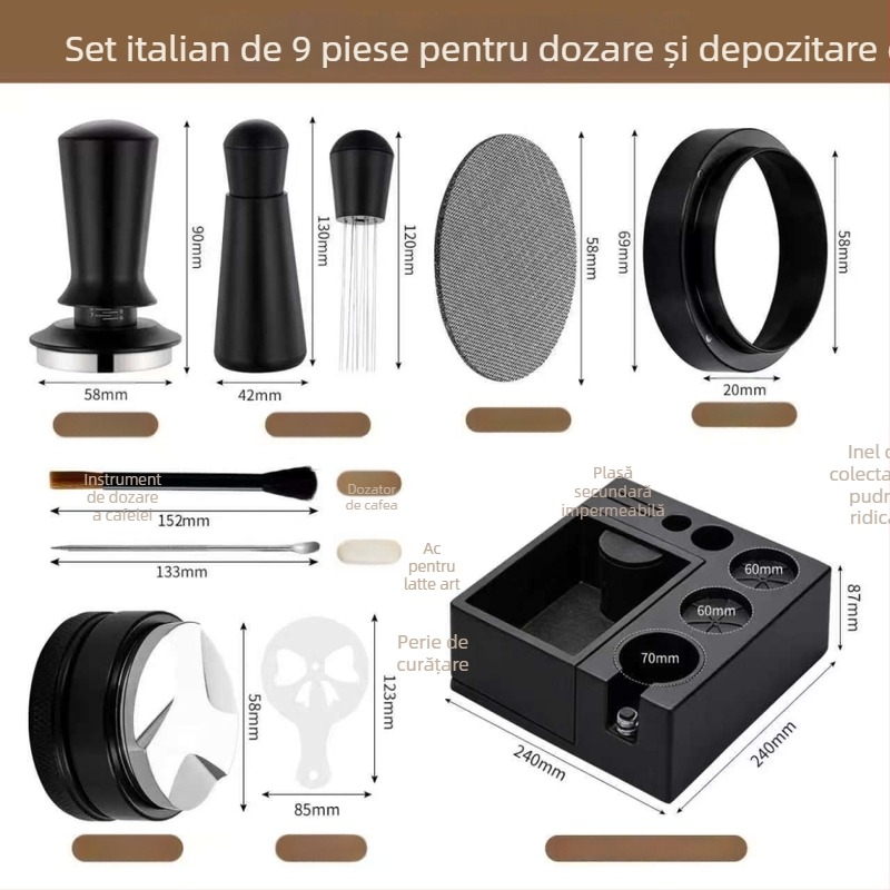 Set multifuncțional de cafea în stil italian: knock box și tamper, cu distribuție a pulberii și unealtă de tamping