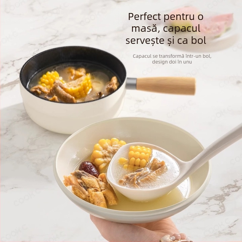 Oală antiaderentă pentru lapte, oală mică de supă pentru o singură persoană, potrivită pentru tăiței instant și mâncare pentru bebeluși, compatibilă cu aragaz și plită cu inducție