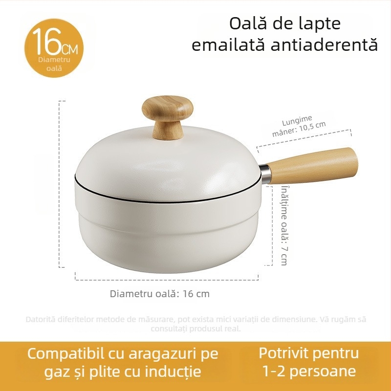 Oală antiaderentă pentru lapte, oală mică de supă pentru o singură persoană, potrivită pentru tăiței instant și mâncare pentru bebeluși, compatibilă cu aragaz și plită cu inducție