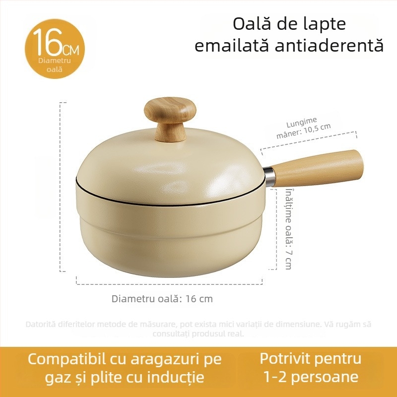 Oală antiaderentă pentru lapte, oală mică de supă pentru o singură persoană, potrivită pentru tăiței instant și mâncare pentru bebeluși, compatibilă cu aragaz și plită cu inducție
