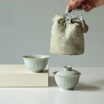 Si Tao Zhai Set de ceai ceramic pentru o singură persoană, bol cu capac și ceașcă, kit de călătorie portabil