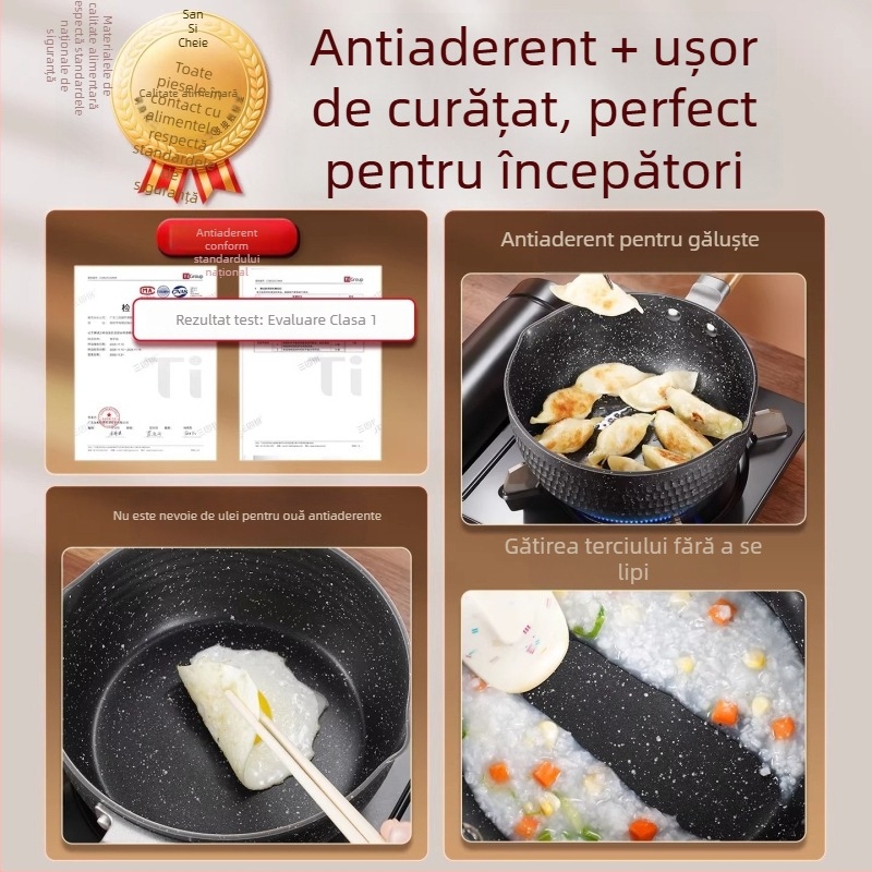 Tigaie Sukiyaki antiaderentă pentru tăiței instant, oală mică pentru o porție, compatibilă cu plita cu inducție, din aliaj de aluminiu de calitate alimentară