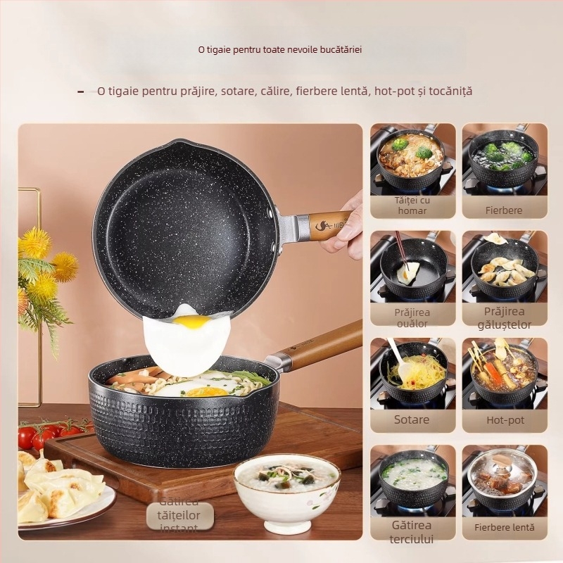 Tigaie Sukiyaki antiaderentă pentru tăiței instant, oală mică pentru o porție, compatibilă cu plita cu inducție, din aliaj de aluminiu de calitate alimentară