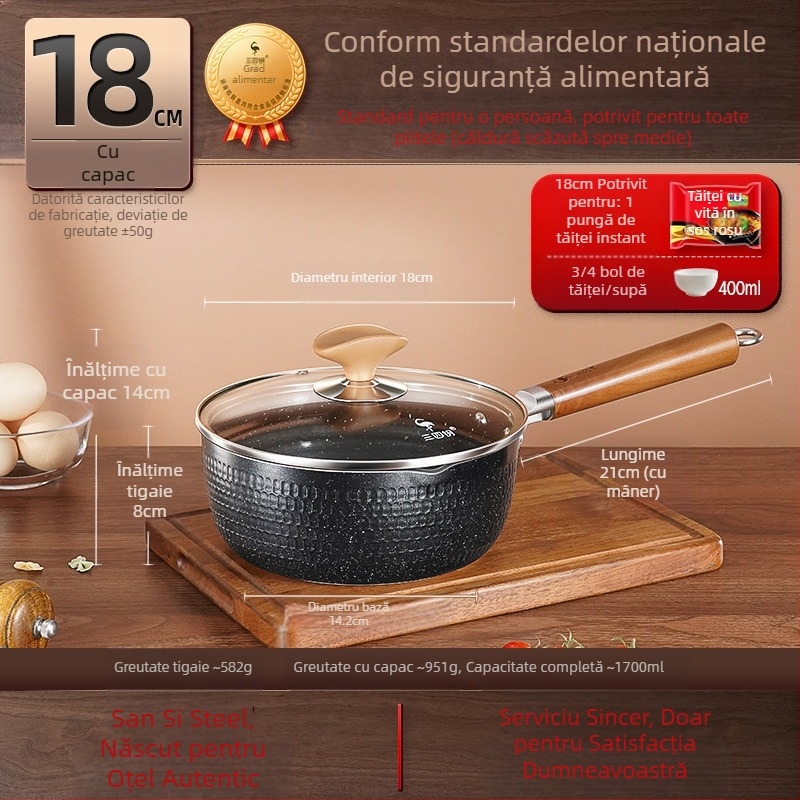 Tigaie Sukiyaki antiaderentă pentru tăiței instant, oală mică pentru o porție, compatibilă cu plita cu inducție, din aliaj de aluminiu de calitate alimentară