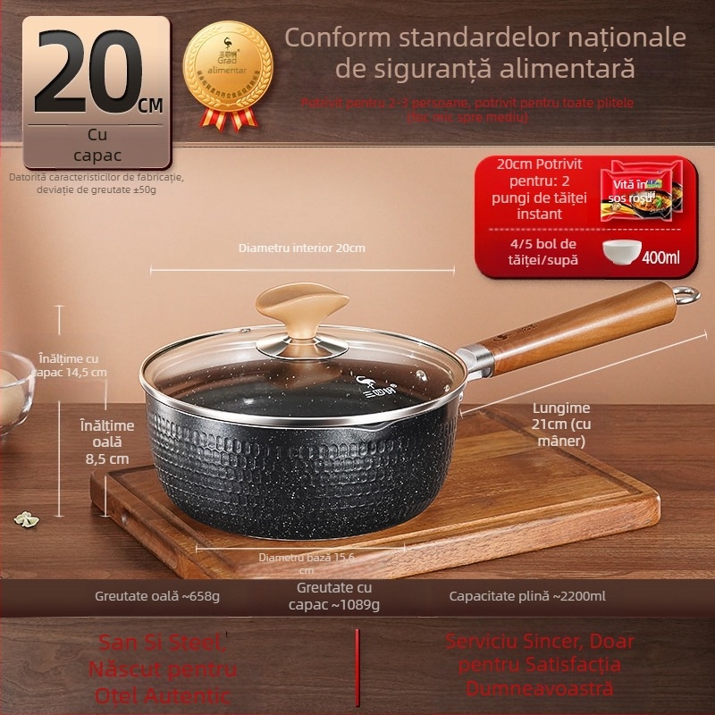 Tigaie Sukiyaki antiaderentă pentru tăiței instant, oală mică pentru o porție, compatibilă cu plita cu inducție, din aliaj de aluminiu de calitate alimentară