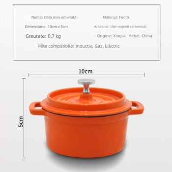 Oală de gătit din fontă emailată, neacoperită, oală mini pentru supă (10 cm, 1,1–2 L)