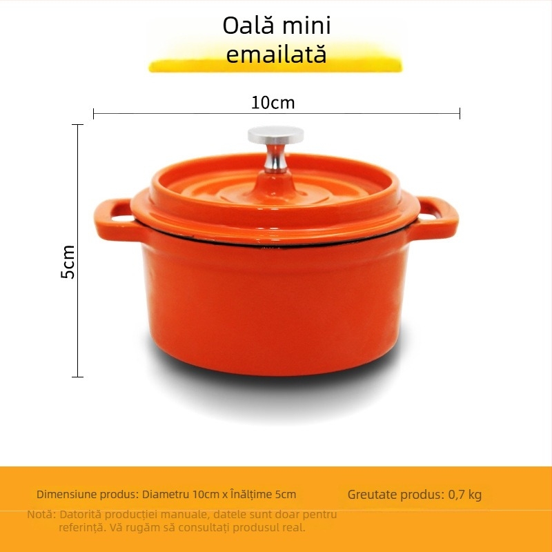 Oală de gătit din fontă emailată, neacoperită, oală mini pentru supă (10 cm, 1,1–2 L)