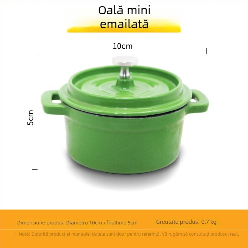 Oală de gătit din fontă emailată, neacoperită, oală mini pentru supă (10 cm, 1,1–2 L)