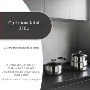 Oală mică din oțel inoxidabil 316L, stil european, lux ușor, fără strat, oală pentru tăiței cu capac, fund compozit, compatibilă cu toate plitele