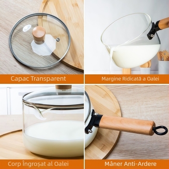 Oală de supă cu mâner din lemn, vas transparent, rezistent la căldură, cu pereți groși, pentru tăiței instant și salate, potrivită pentru plita ceramică electrică, uz în bucătărie, Tremella supă