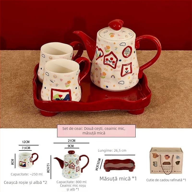 Set de ceai ceramic de înaltă calitate, ambalat într-o cutie cadou, ideal pentru mutarea într-o casă nouă și pentru nuntă
