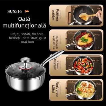 Oală de lapte din oțel inoxidabil 316, gros, cu strat antiaderent, pentru hrana de bebeluți și uz zilnic; potrivită pentru gătit la abur, fierbere și prăjire