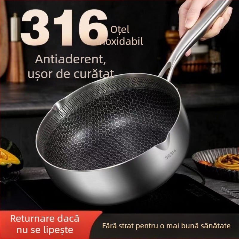 Oală de lapte din oțel inoxidabil 316, gros, cu strat antiaderent, pentru hrana de bebeluți și uz zilnic; potrivită pentru gătit la abur, fierbere și prăjire