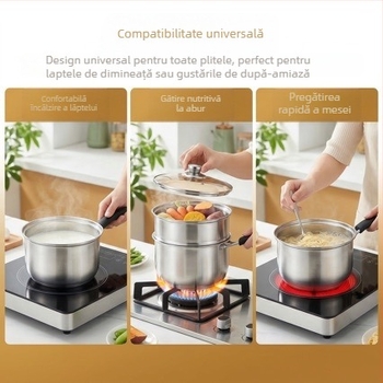 Oală de supă din oțel inoxidabil 201, cu pereți groși, capacitate mare, compatibilă cu plita cu inducție și plita cu gaz, capac din sticlă