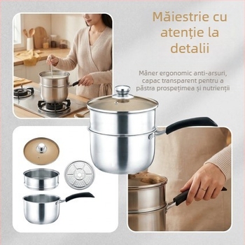 Oală de supă din oțel inoxidabil 201, cu pereți groși, capacitate mare, compatibilă cu plita cu inducție și plita cu gaz, capac din sticlă
