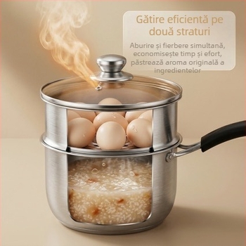 Oală de supă din oțel inoxidabil 201, cu pereți groși, capacitate mare, compatibilă cu plita cu inducție și plita cu gaz, capac din sticlă