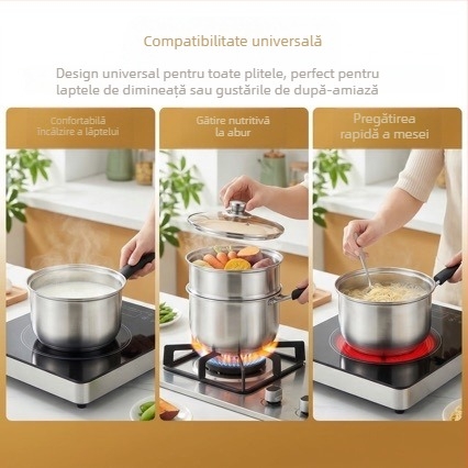 Oală de supă din oțel inoxidabil 201, cu pereți groși, capacitate mare, compatibilă cu plita cu inducție și plita cu gaz, capac din sticlă