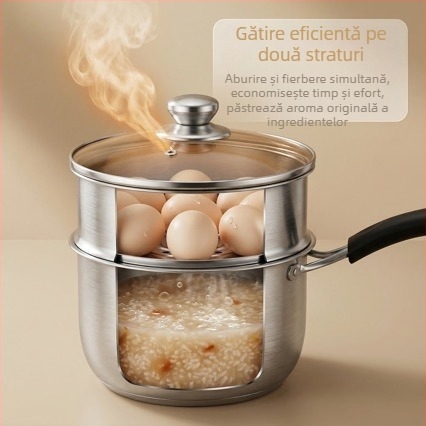 Oală de supă din oțel inoxidabil 201, cu pereți groși, capacitate mare, compatibilă cu plita cu inducție și plita cu gaz, capac din sticlă