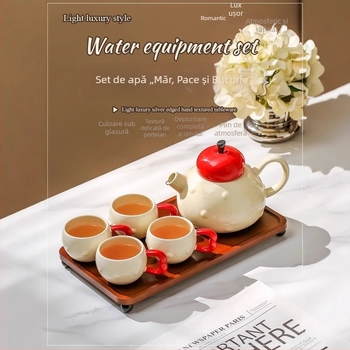 Set de ceai din ceramică cu ceainic și cești, premium pentru uz casnic, 4 persoane, finisaj sub glazură, include accesorii de ceai și tavă, ambalaj cadou pentru casă nouă sau nuntă