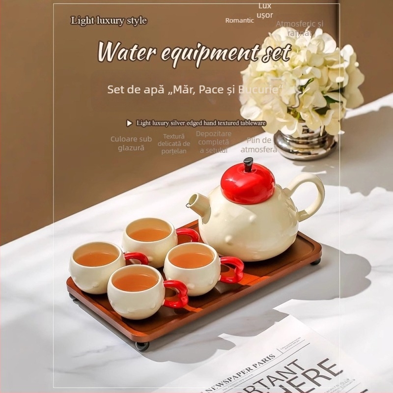 Set de ceai din ceramică cu ceainic și cești, premium pentru uz casnic, 4 persoane, finisaj sub glazură, include accesorii de ceai și tavă, ambalaj cadou pentru casă nouă sau nuntă