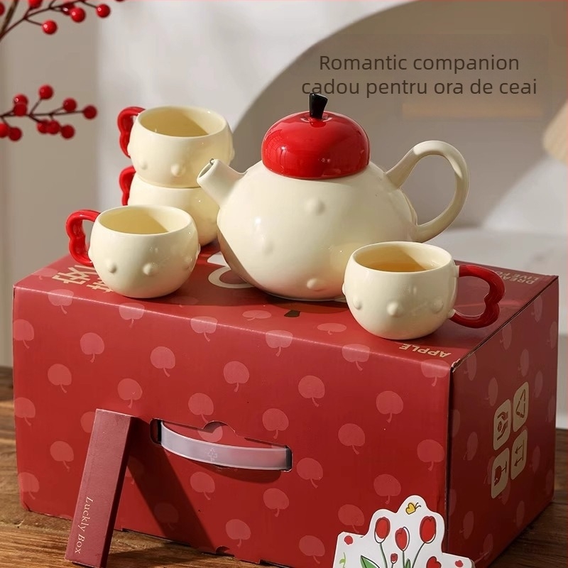 Set de ceai din ceramică cu ceainic și cești, premium pentru uz casnic, 4 persoane, finisaj sub glazură, include accesorii de ceai și tavă, ambalaj cadou pentru casă nouă sau nuntă