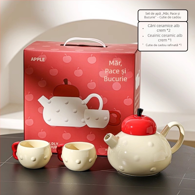 Set de ceai din ceramică cu ceainic și cești, premium pentru uz casnic, 4 persoane, finisaj sub glazură, include accesorii de ceai și tavă, ambalaj cadou pentru casă nouă sau nuntă