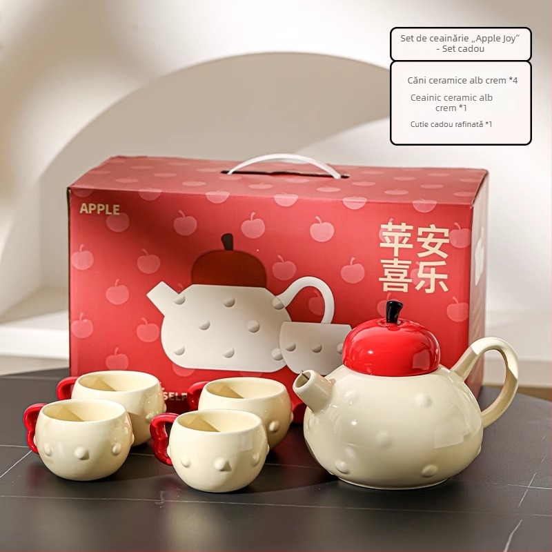 Set de ceai din ceramică cu ceainic și cești, premium pentru uz casnic, 4 persoane, finisaj sub glazură, include accesorii de ceai și tavă, ambalaj cadou pentru casă nouă sau nuntă