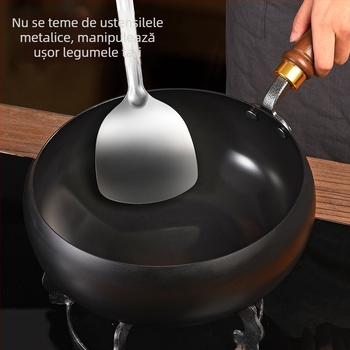 Wok mare din fontă pentru bucătărie, adânc, antiaderent, stil chinezesc tradițional