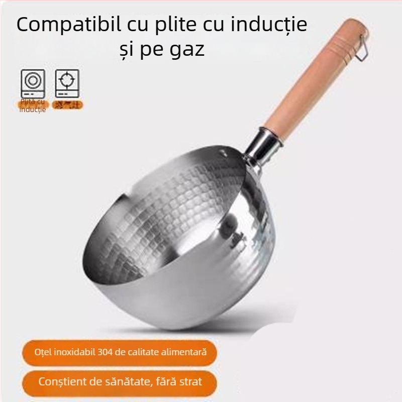 Oală mică de lapte, stil japonez, din oțel inoxidabil 304, pentru supe, paste și mâncare pentru bebeluși, compatibilă cu plita cu inducție