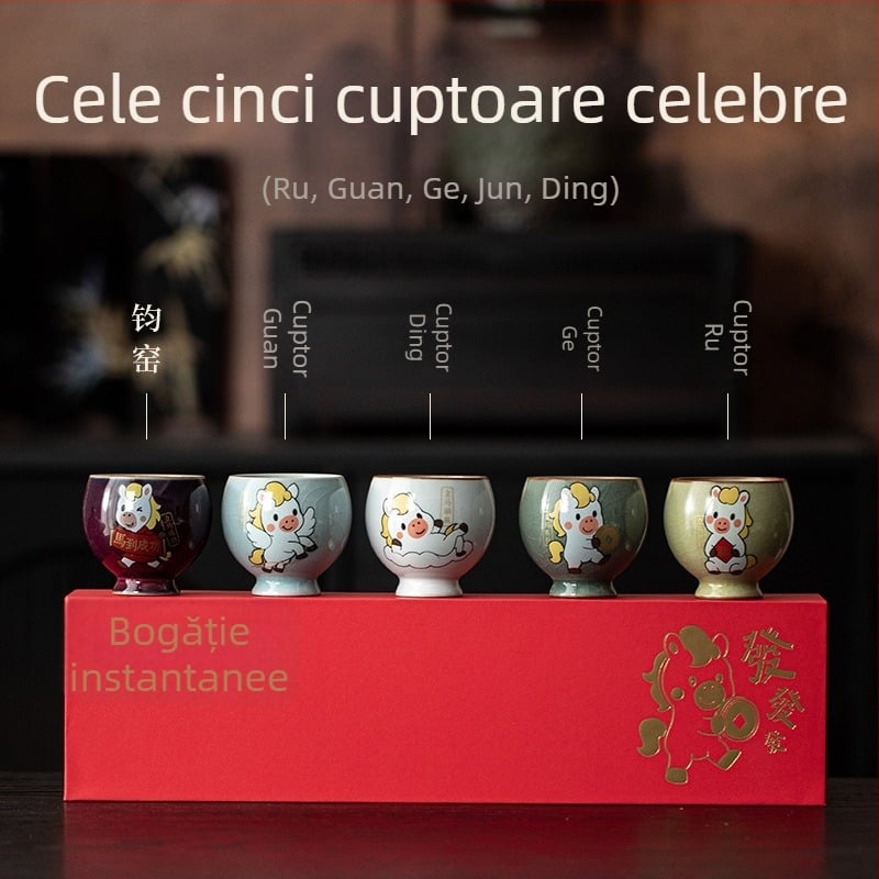 Set cadou din porțelan pentru ceai – cinci cuptoare celebre, stil chinezesc, ceașcă de degustare personală
