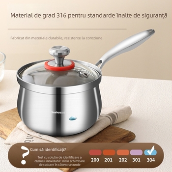 Oală mică din oțel inoxidabil 304 pentru mâncare de bebeluți, fără acoperire, fund îngroșat, potrivită pentru aragaz cu gaze și plită cu inducție