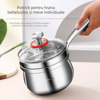 Oală mică din oțel inoxidabil 304 pentru mâncare de bebeluți, fără acoperire, fund îngroșat, potrivită pentru aragaz cu gaze și plită cu inducție