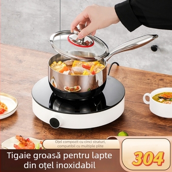 Oală pentru lapte din oțel inoxidabil 304, utilizare casnică, construcție cu cinci straturi, oală multifuncțională de supă cu mâner unic, potrivită pentru hrana bebelușilor